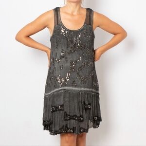 NU denmark sequins camisole dress dark grey lagenlook top small T11